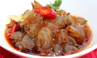 Fried bean jelly (烟台焖子/ Yantai Menzi)