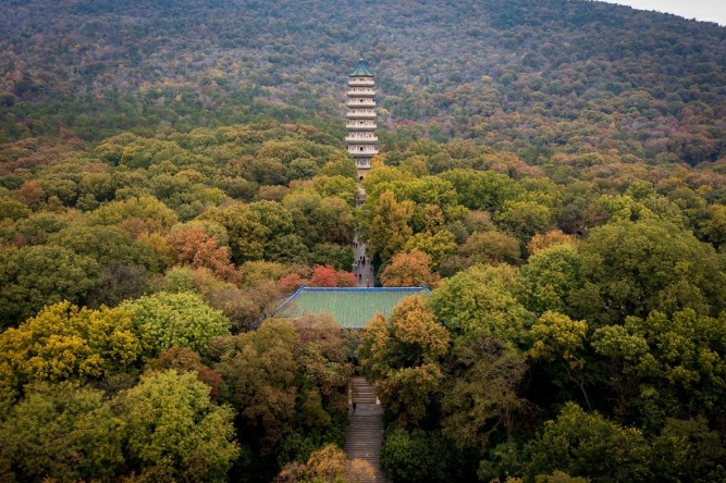 Aerial view of the Linggu Temple in Nanjing