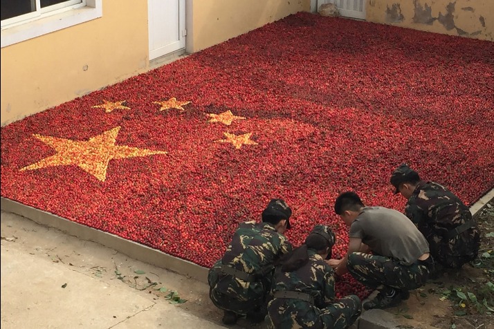 A national flag made from cherries in Liaoning province