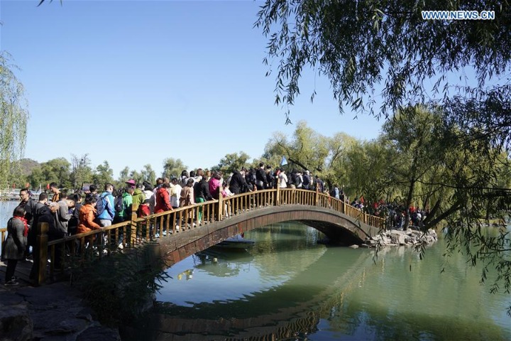 Tourists visit Chengde Mountain Resort during National Day holiday in China's Hebei