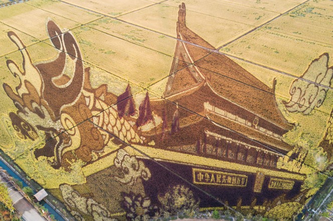 Paddy field art celebrates the 70th anniversary of PRC's founding