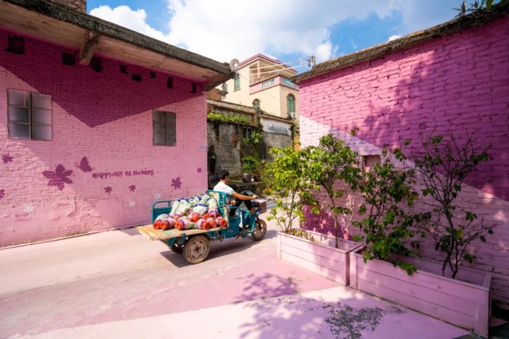 Foshan village transformed into pink fairytale land