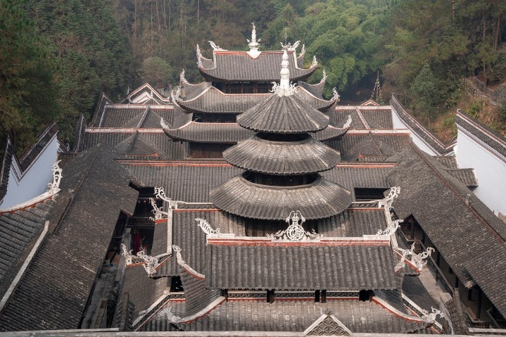 Aerial views of a simulated residence of a local chieftain in Enshi of Hubei