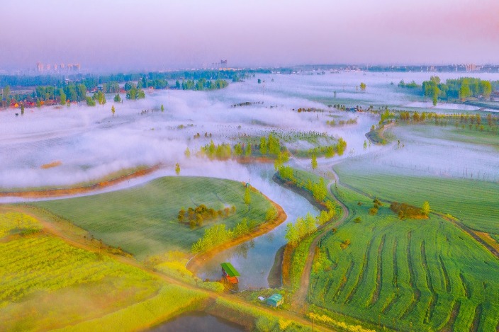 Wonderful aerial idyllic views of Suqian in Jiangsu province