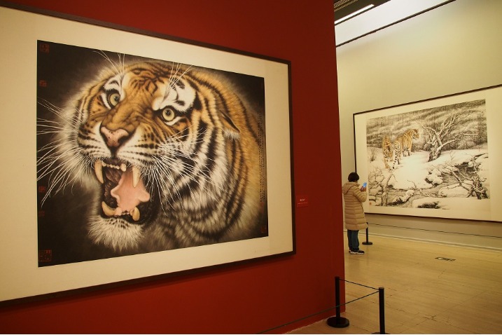 Tiger-themed painting exhibition opens at National Art Museum of China