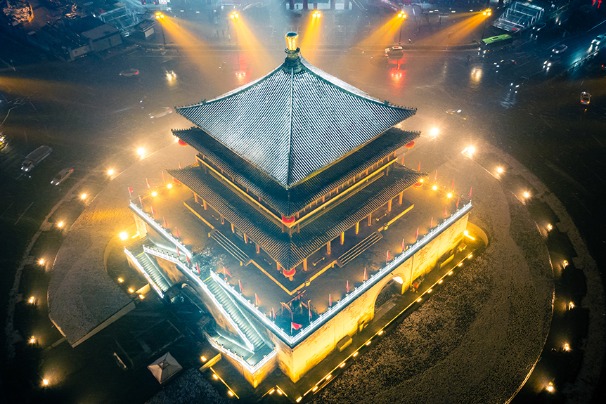 Bell Tower in Xi’an lights up at night