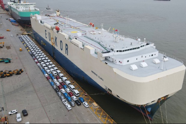 Thousands of vehicles loaded for export at Shanghai port