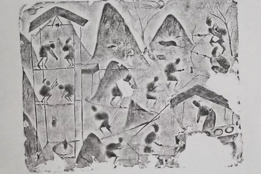 Han Dynasty brick relief illustrates salt-mining scene