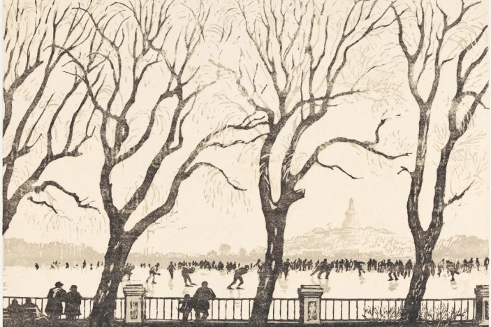 Print painting depicts winter in Beihai Park