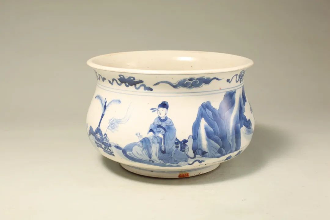 Qing Dynasty blue-and-white incense burner with figure patterns