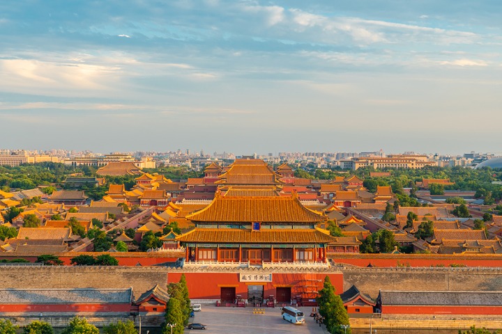 Gorgeous sunset view of the Forbidden City as seen from Jingshan Park