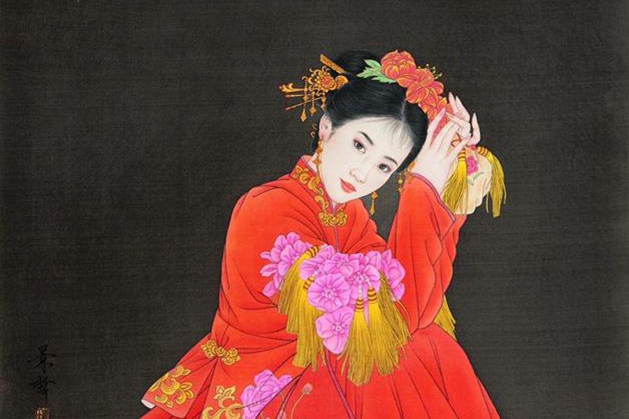 Beijing exhibit features portraits of women in red dresses