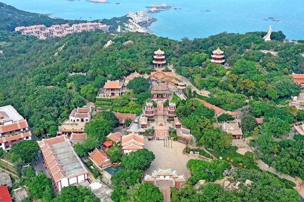 Spectacular aerial view of the Mazu Temple in Fujian