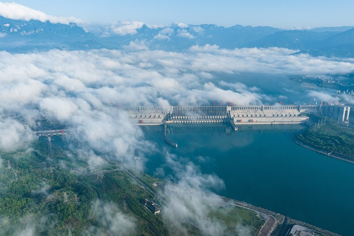 Sea of clouds appears over the Three Gorges Dam in Hubei