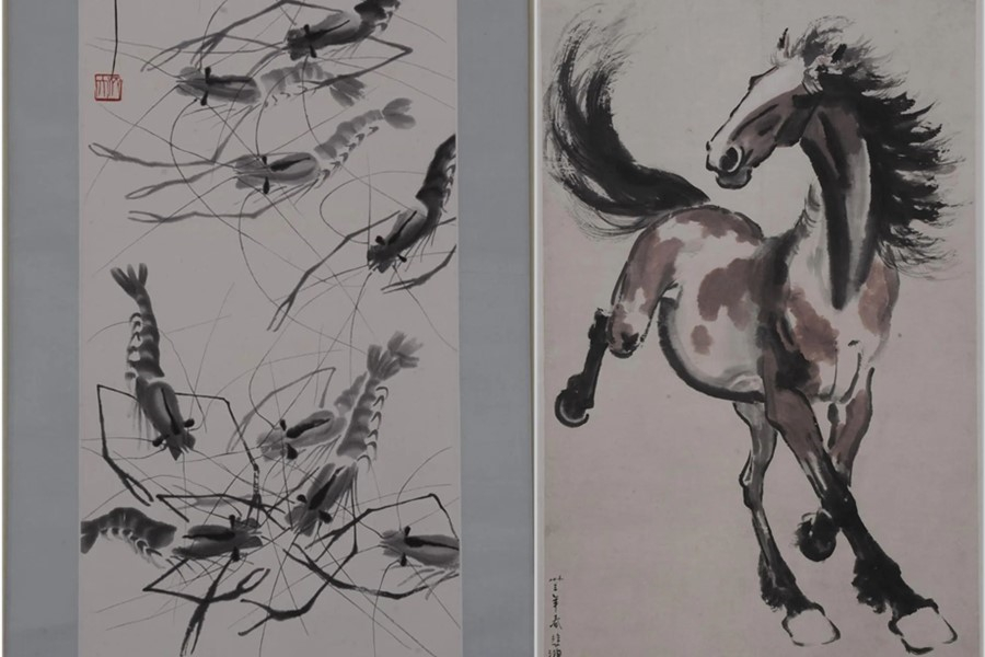 Jilin exhibition gathers paintings created by Qi Baishi and Xu Beihong