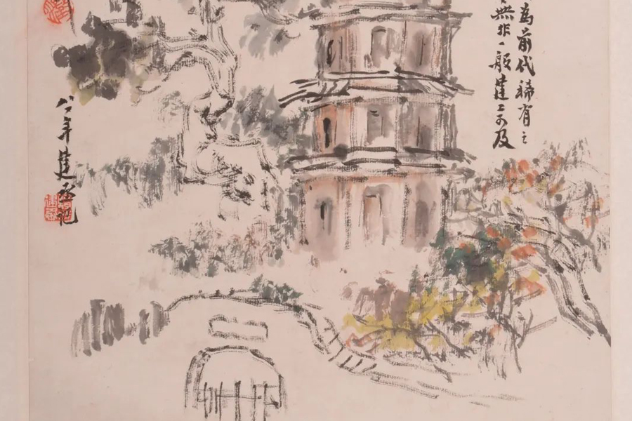 Huzhou in Tan Jiancheng’s paintings: Feiying Pagoda