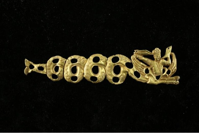 Gold ornament in human-fish design is a testament to East-West cultural exchanges