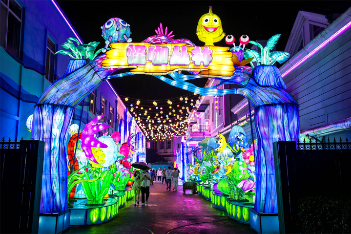 Wuhan ocean park transforms into magical world at night