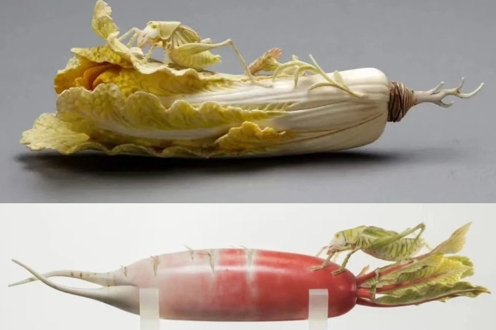 Ivory mooli and Chinese cabbage on display at Henan Museum