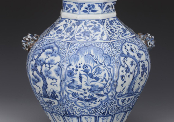 Blue-and-white jar from the Yuan Dynasty captures delicate plant motifs