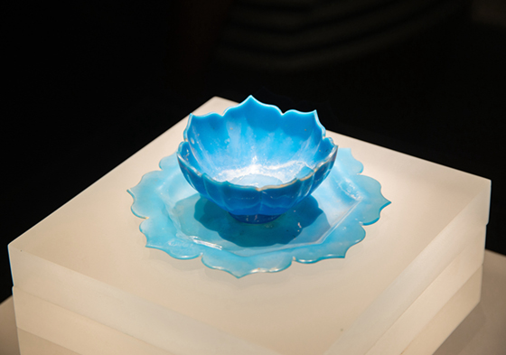 Lotus-shaped cup and saucer a rare glass ware in Gansu museum collection