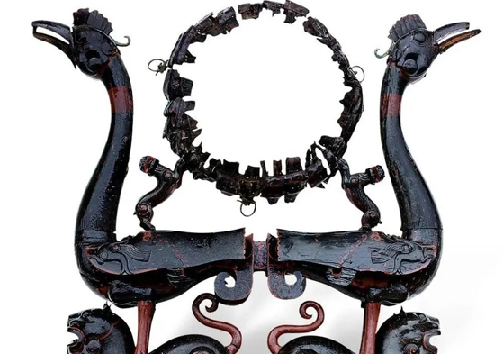 Delicately-designed black-lacquered drum from over 2,000 years ago