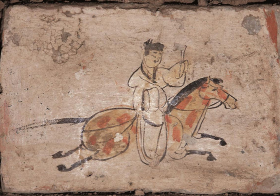 Burial brick depicts a postman in ancient China
