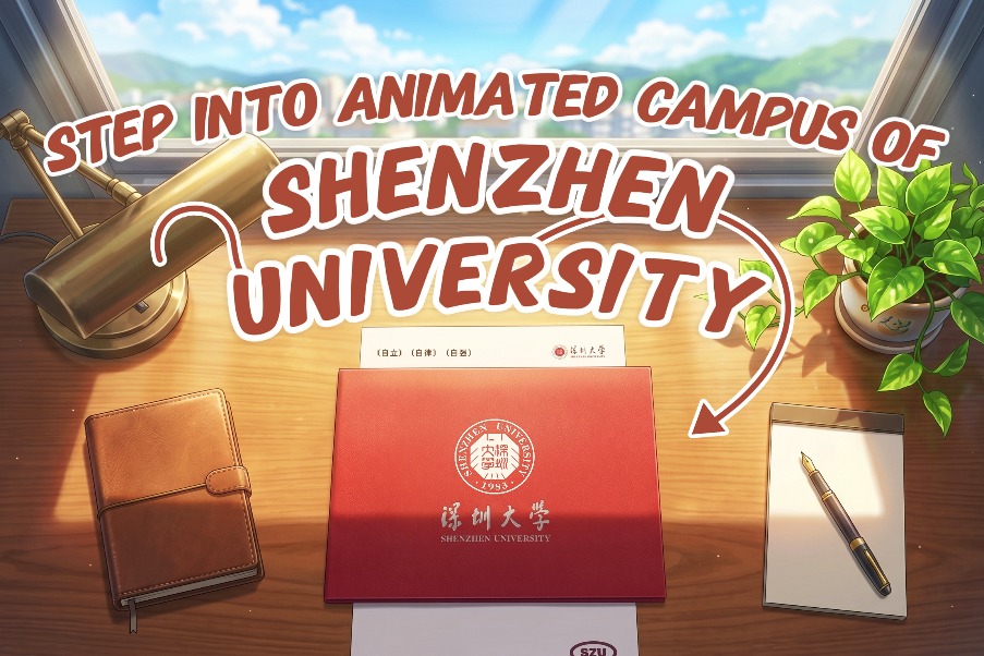 Shenzhen University reimagined through dreamy anime AI art